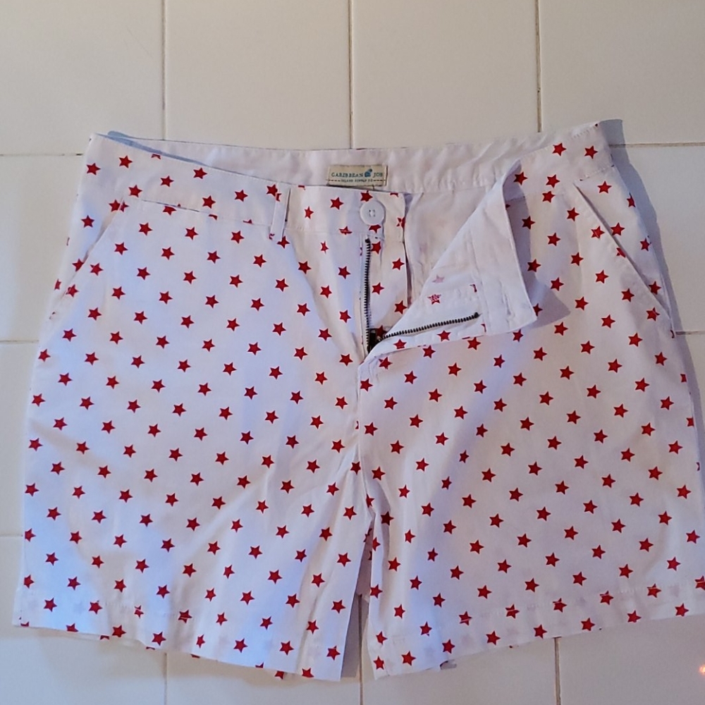 Caribbean Joe Shorts 10 cotton red stars Patriotic NWOT